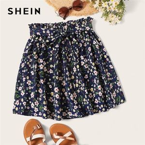 NWT Shein Ditzy Floral Print Paperbag Waist Belted Skirt - Size Small